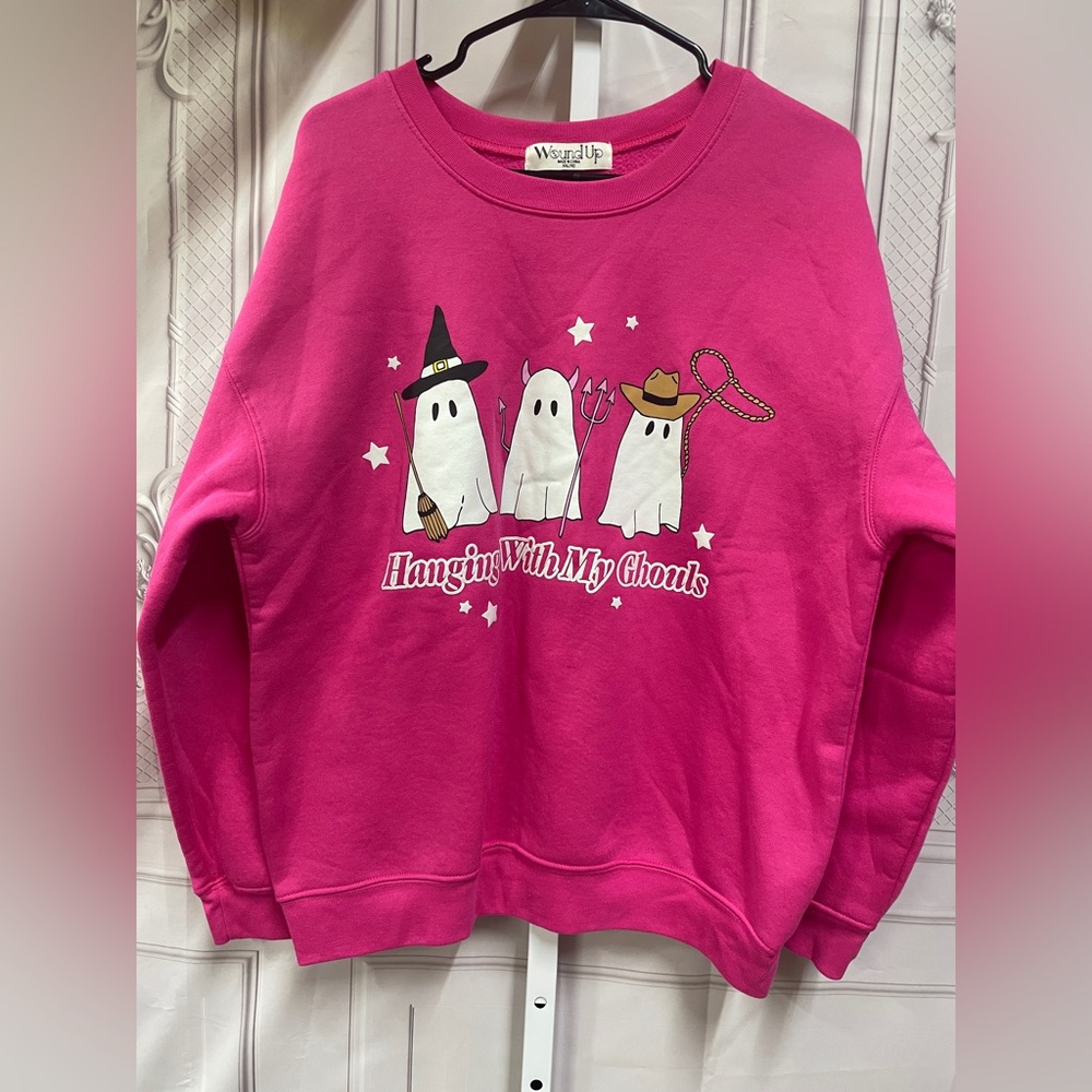 Wound Up Vibrant Pink Hanging with My Ghouls Ghost XXL 19 Sweatshirt